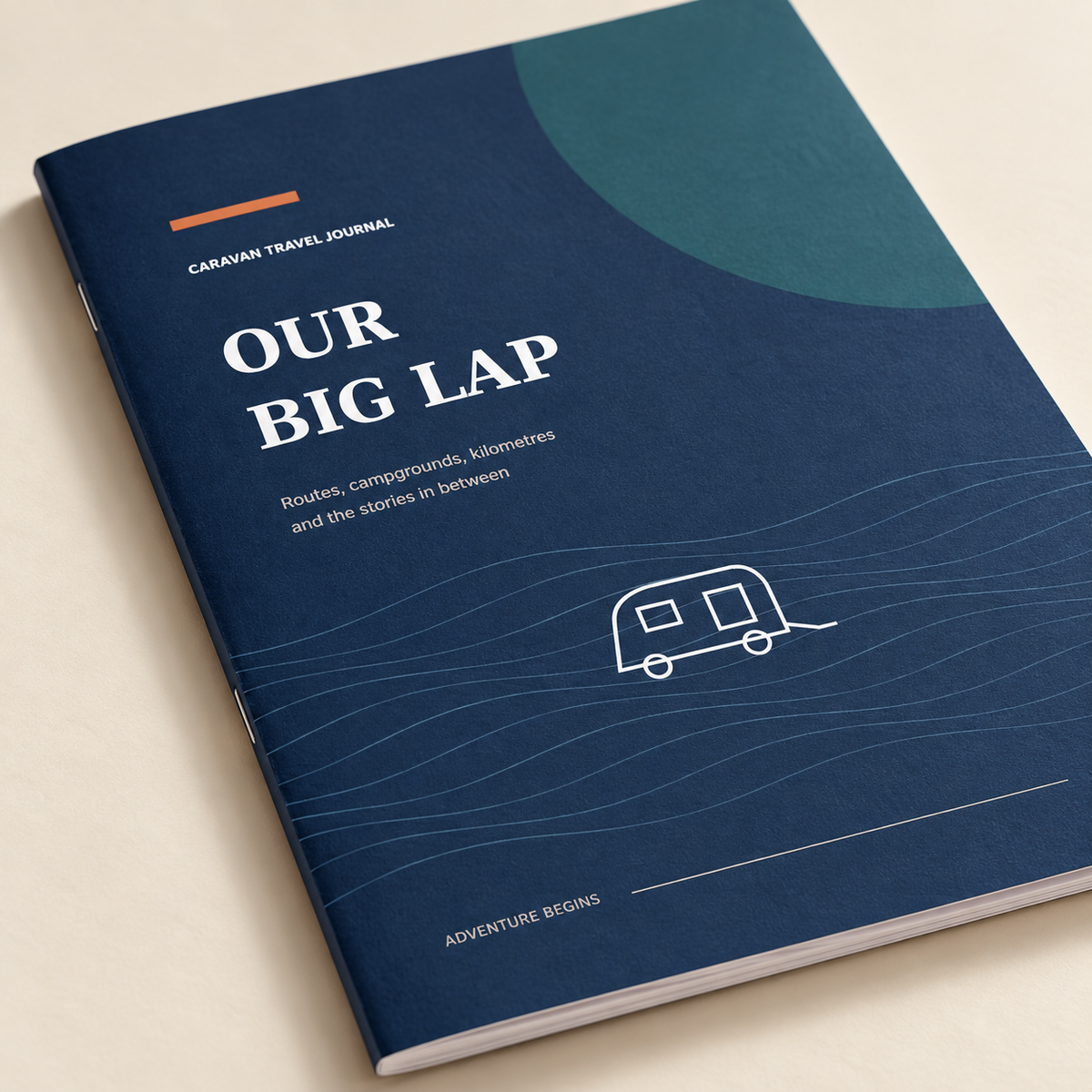 Close view of the Our Big Lap journal cover and page edges