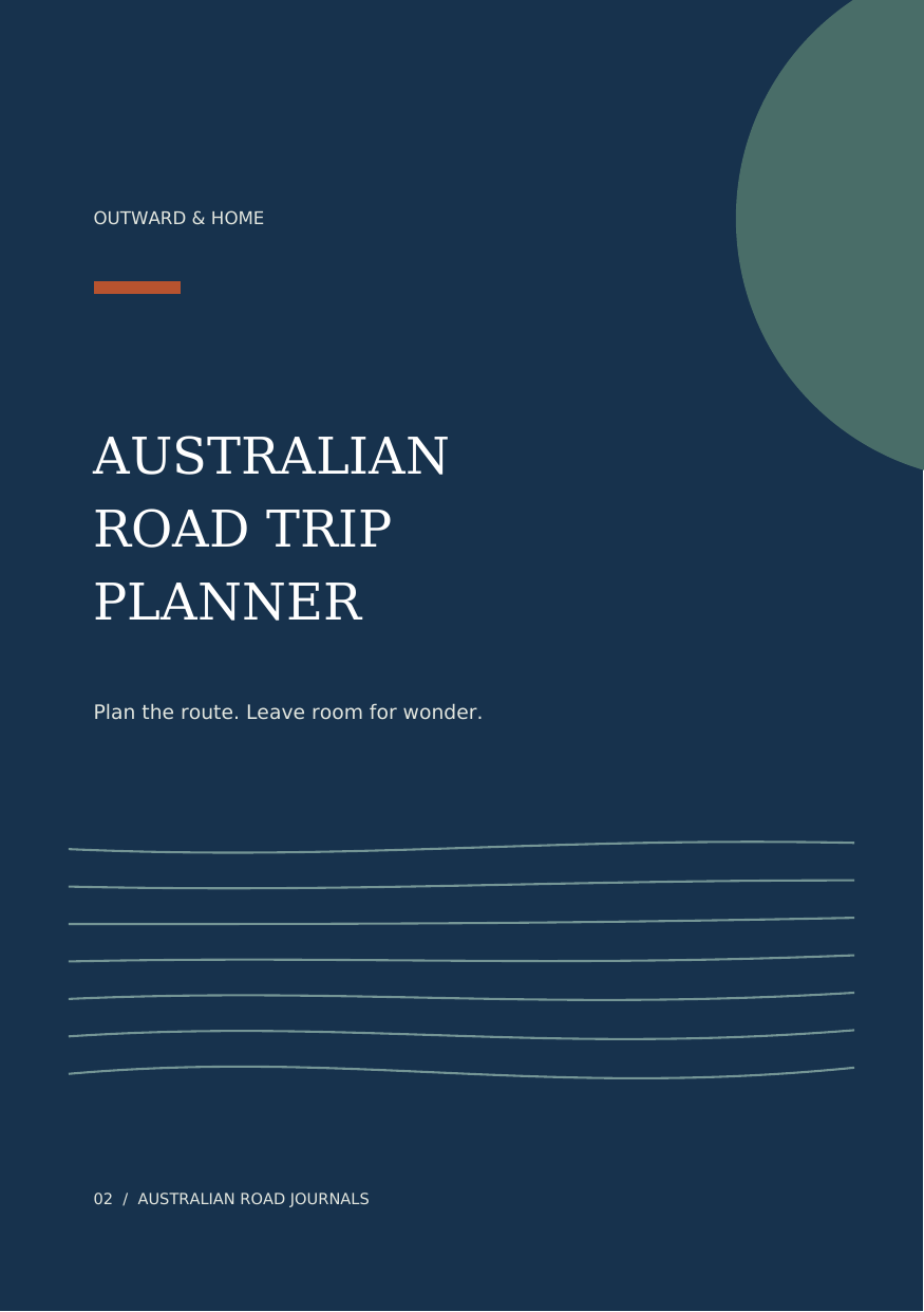 Australian Road Trip Planner cover in navy and eucalyptus green